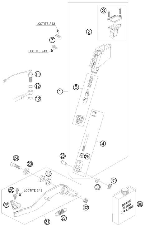 Explosionsgrafik BETÄTIGUNG HINTERBREMSE
