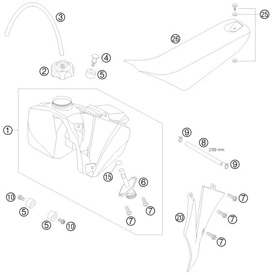 Explosionsgrafik TANK, SITZBANK