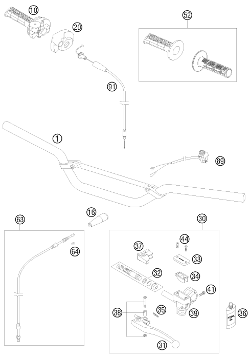 Explosionszeichnung der Baugruppe LENKER, ARMATUREN, Position 52 ist markiert
