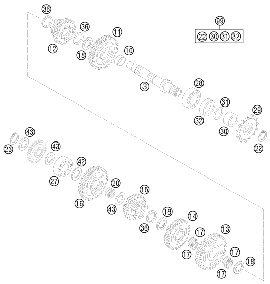 Explosionsgrafik GETRIEBE II - ABTRIEBSWELLE