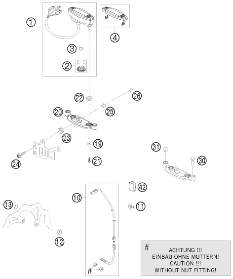 Explosionszeichnung der Baugruppe INSTRUMENTE / SCHLOSSSYSTEM, Position 2 ist markiert