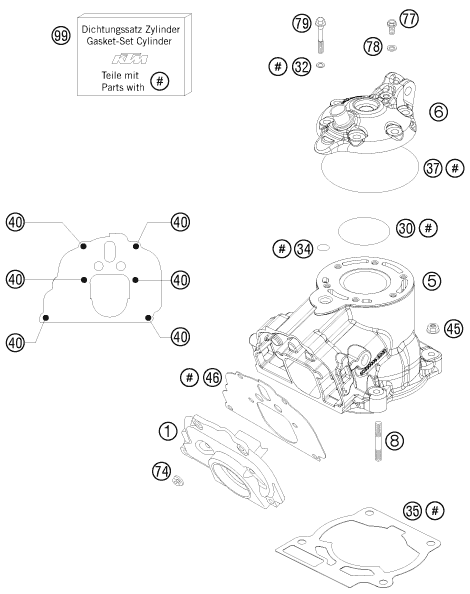 Explosionsgrafik ZYLINDER, ZYLINDERKOPF