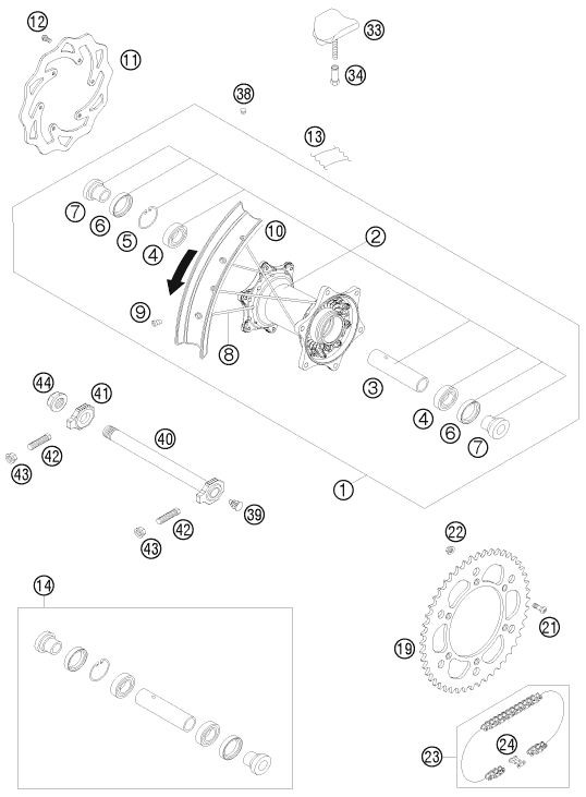 Explosionsgrafik HINTERRAD