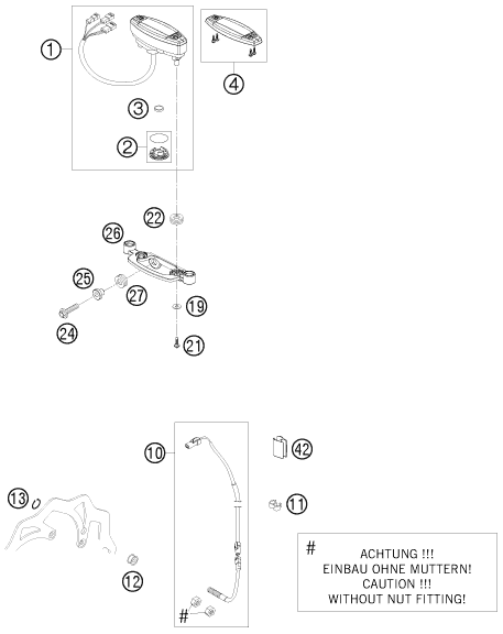 Explosionszeichnung der Baugruppe INSTRUMENTE / SCHLOSSSYSTEM, Position 1 ist markiert