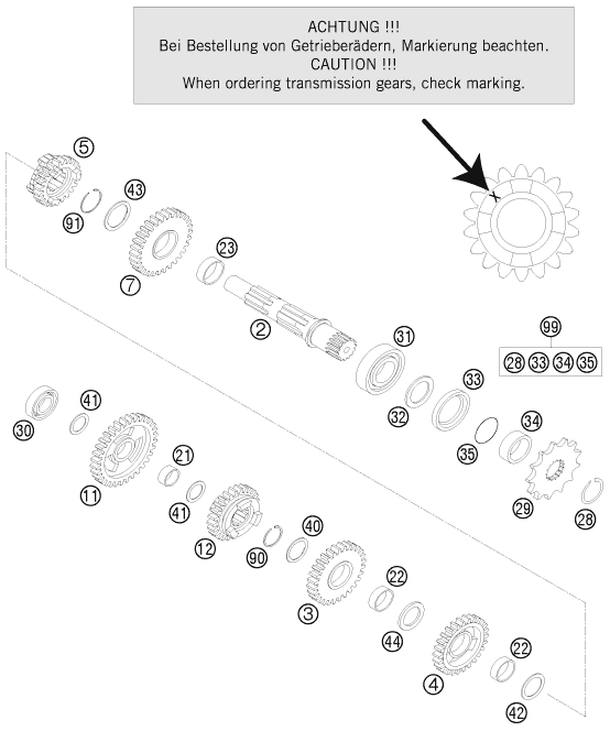Explosionsgrafik GETRIEBE II - ABTRIEBSWELLE