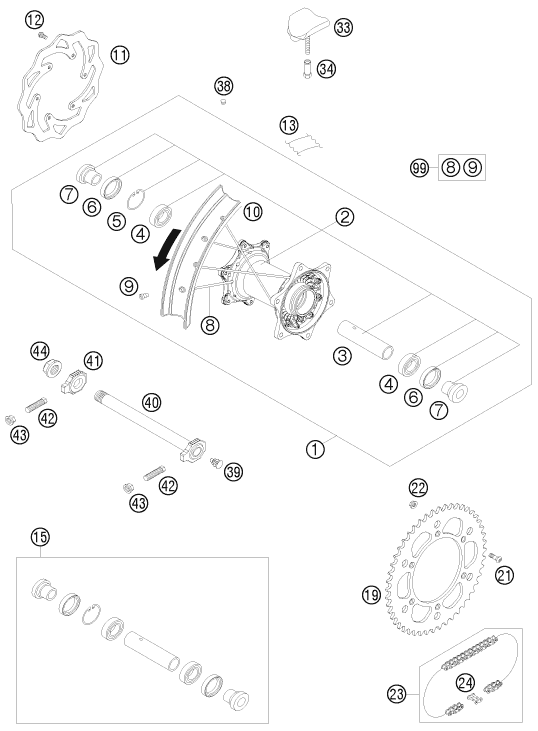 Explosionsgrafik HINTERRAD