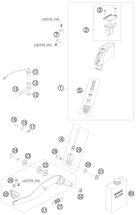 Explosionsgrafik BETÄTIGUNG HINTERBREMSE