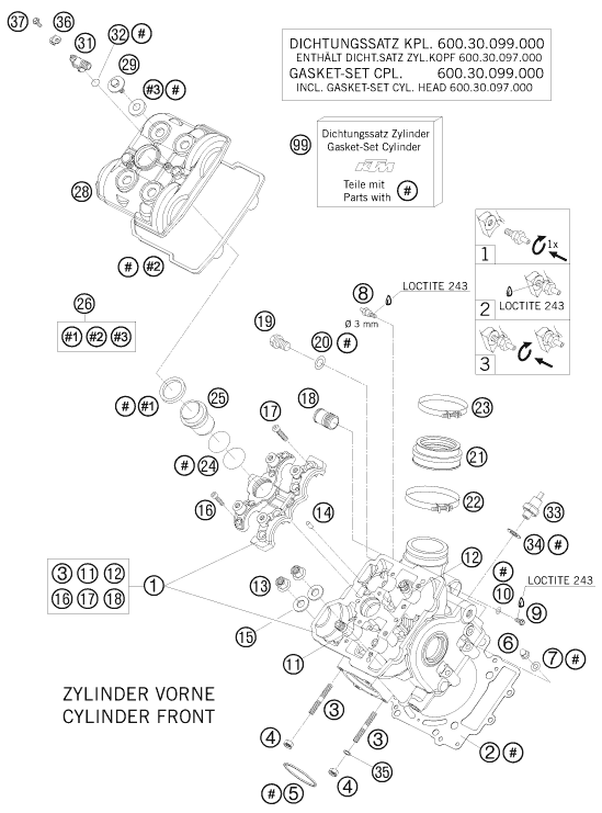 Explosionsgrafik ZYLINDERKOPF VORNE