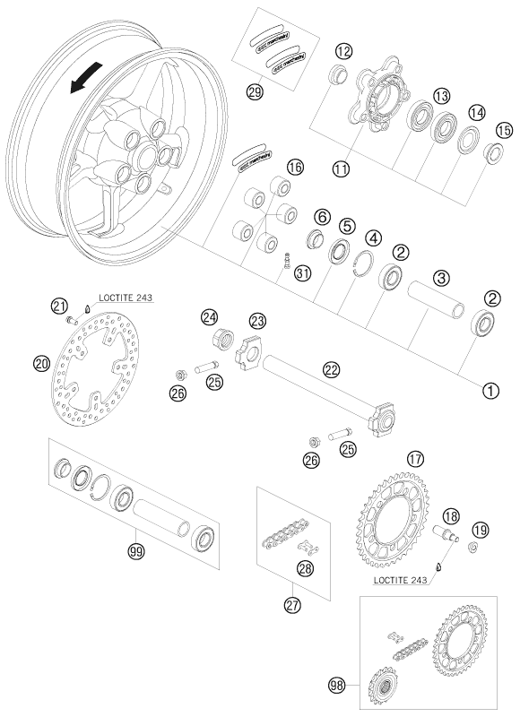 Explosionsgrafik HINTERRAD