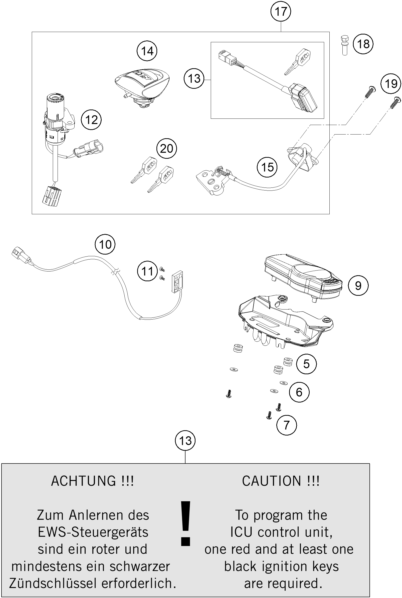 Explosionszeichnung der Baugruppe INSTRUMENTE / SCHLOSSSYSTEM, Position 12 ist markiert