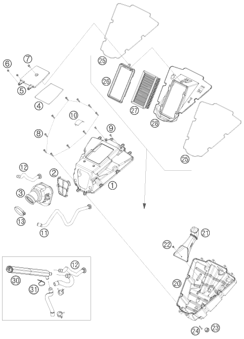 Explosionszeichnung der Baugruppe LUFTFILTER, Position 3 ist markiert