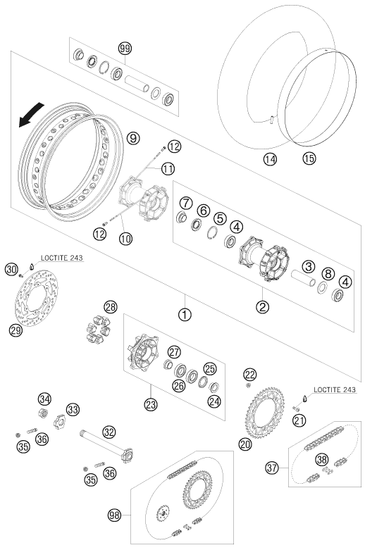 Explosionsgrafik HINTERRAD