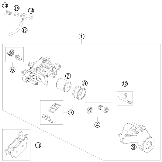 Explosionszeichnung der Baugruppe BREMSZANGE HINTEN, Position 9 ist markiert
