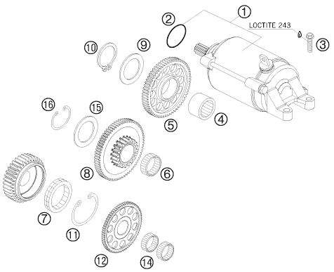 Explosionszeichnung der Baugruppe ELEKTROSTARTER, Position 1 ist markiert