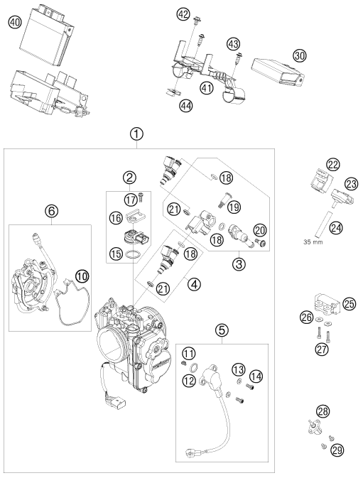 Explosionszeichnung der Baugruppe DROSSELKLAPPEN- / DREHWALZENKÖRPER, Position 4 ist markiert