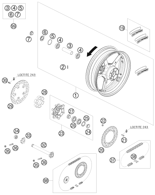 Explosionsgrafik HINTERRAD