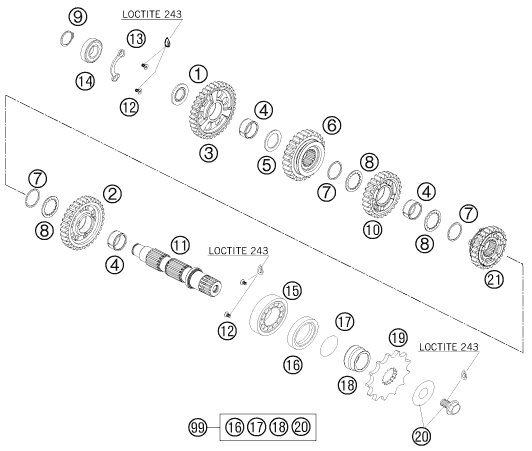 Explosionsgrafik GETRIEBE II - ABTRIEBSWELLE