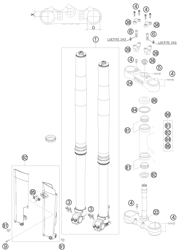 Explosionsgrafik TELEGABEL, GABELBRÜCKE
