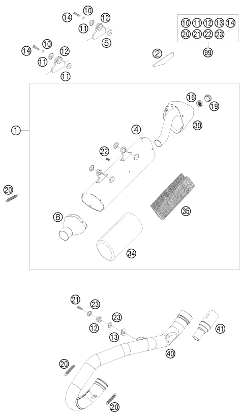 Explosionszeichnung der Baugruppe AUSPUFFANLAGE, Position 8 ist markiert