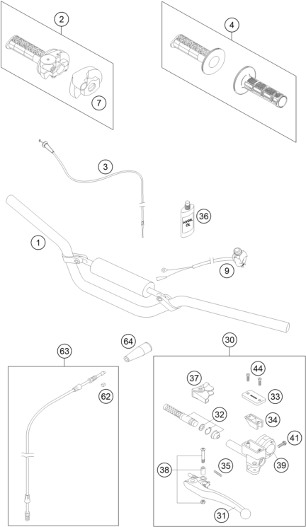 Explosionszeichnung der Baugruppe LENKER, ARMATUREN, Position 1 ist markiert