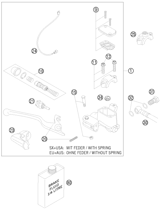 Explosionsgrafik BETÄTIGUNG VORDERBREMSE