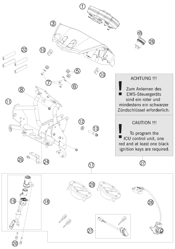 Explosionszeichnung der Baugruppe INSTRUMENTE / SCHLOSSSYSTEM, Position 24 ist markiert