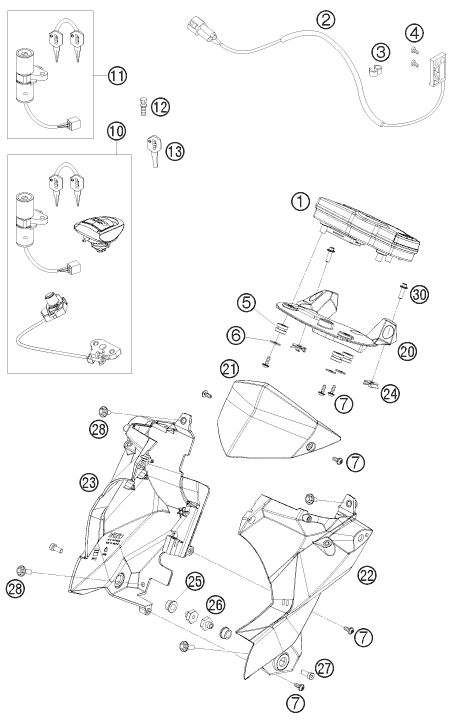 Explosionszeichnung der Baugruppe INSTRUMENTE / SCHLOSSSYSTEM, Position 20 ist markiert