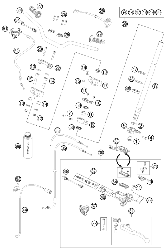 Explosionszeichnung der Baugruppe LENKER, ARMATUREN, Position 8 ist markiert