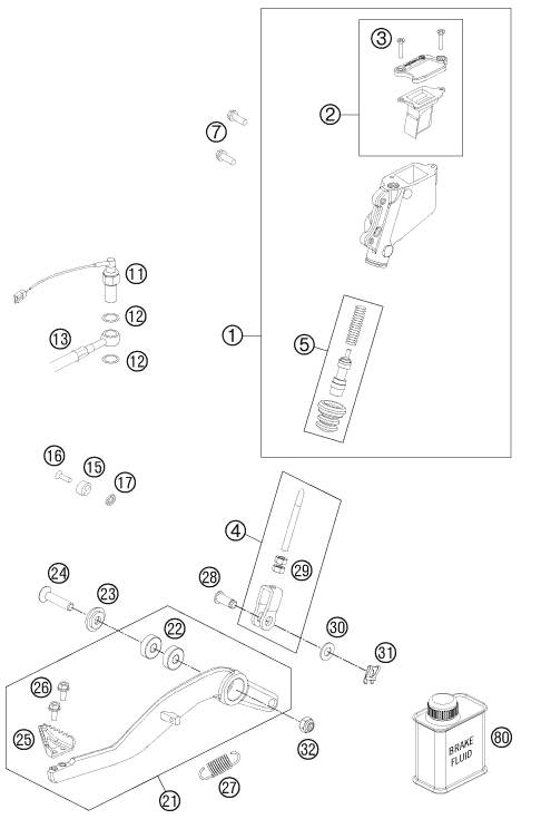 Explosionsgrafik BETÄTIGUNG HINTERBREMSE