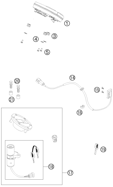 Explosionszeichnung der Baugruppe INSTRUMENTE / SCHLOSSSYSTEM, Position 17 ist markiert