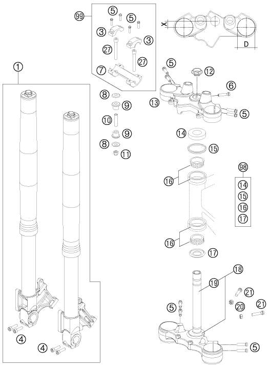 Explosionsgrafik TELEGABEL, GABELBRÜCKE
