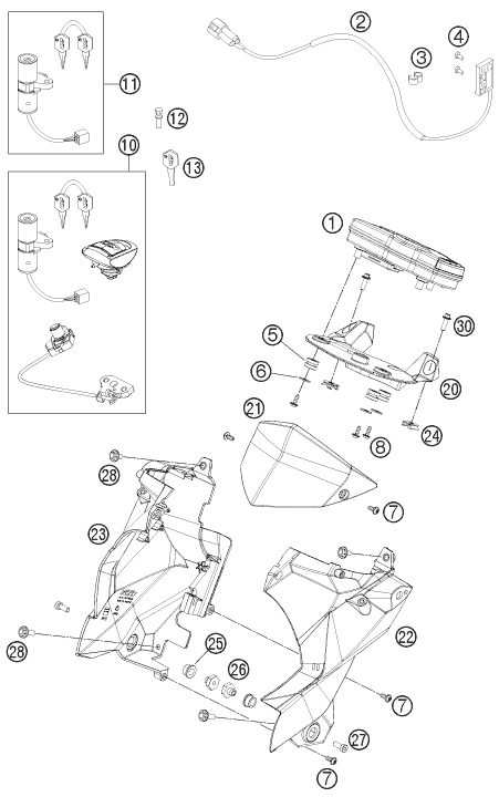 Explosionszeichnung der Baugruppe INSTRUMENTE / SCHLOSSSYSTEM, Position 2 ist markiert