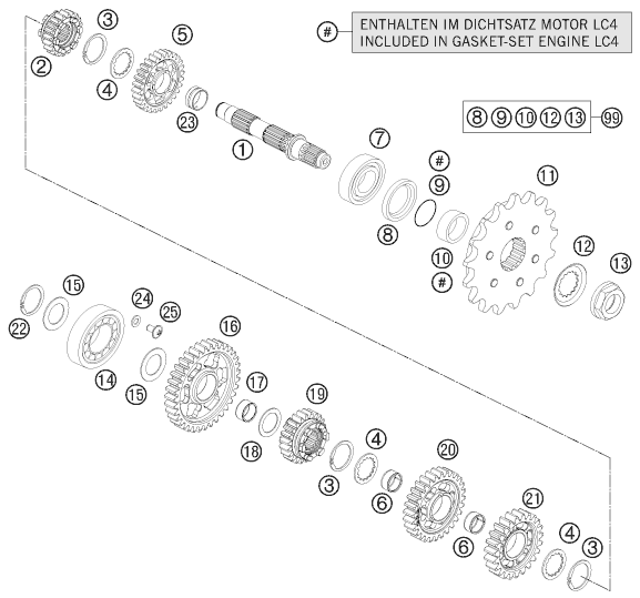 Explosionsgrafik GETRIEBE II - ABTRIEBSWELLE