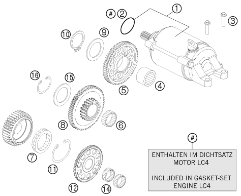 Explosionszeichnung der Baugruppe ELEKTROSTARTER, Position 8 ist markiert