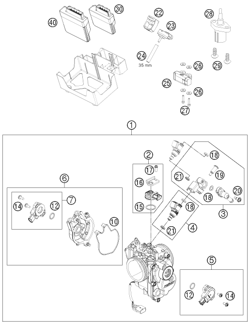 Explosionszeichnung der Baugruppe DROSSELKLAPPEN- / DREHWALZENKÖRPER, Position 7 ist markiert