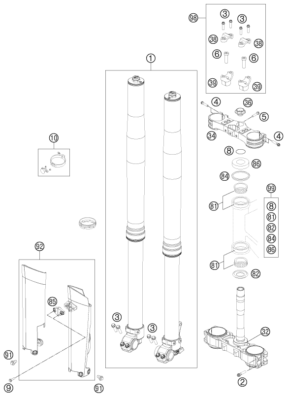 Explosionsgrafik TELEGABEL, GABELBRÜCKE