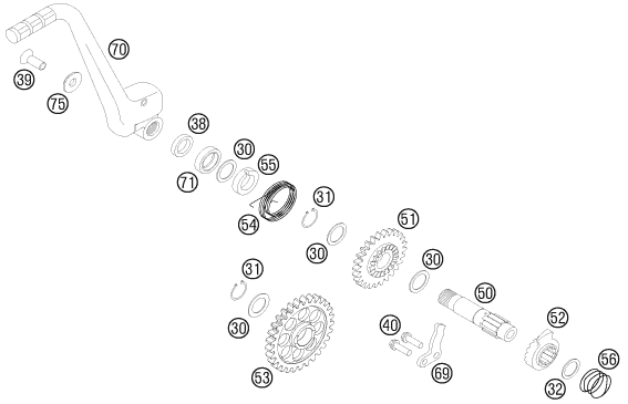 Explosionszeichnung der Baugruppe KICKSTARTER, Position 50 ist markiert
