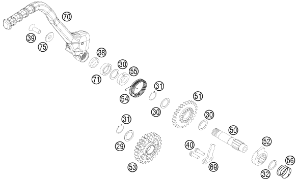 Explosionszeichnung der Baugruppe KICKSTARTER, Position 53 ist markiert