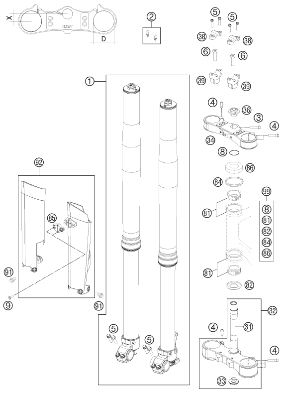 Explosionsgrafik TELEGABEL, GABELBRÜCKE