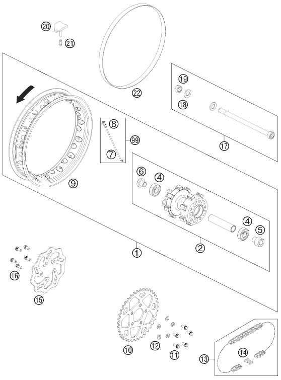 Explosionsgrafik HINTERRAD