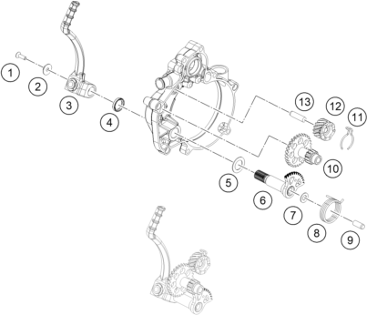 Explosionszeichnung der Baugruppe KICKSTARTER, Position 12 ist markiert