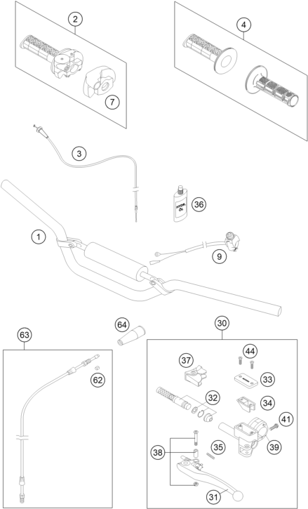 Explosionszeichnung der Baugruppe LENKER, ARMATUREN, Position 1 ist markiert