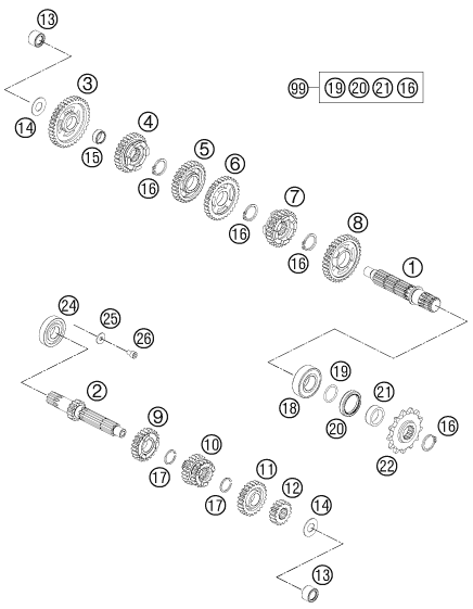 Explosionsgrafik GETRIEBE