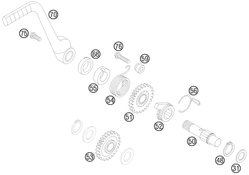 Explosionszeichnung der Baugruppe KICKSTARTER, Position 53 ist markiert