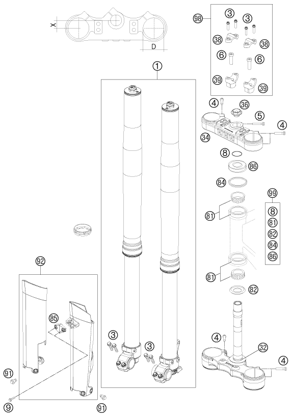 Explosionsgrafik TELEGABEL, GABELBRÜCKE