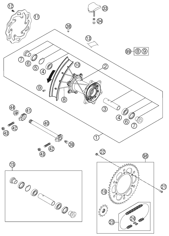 Explosionsgrafik HINTERRAD