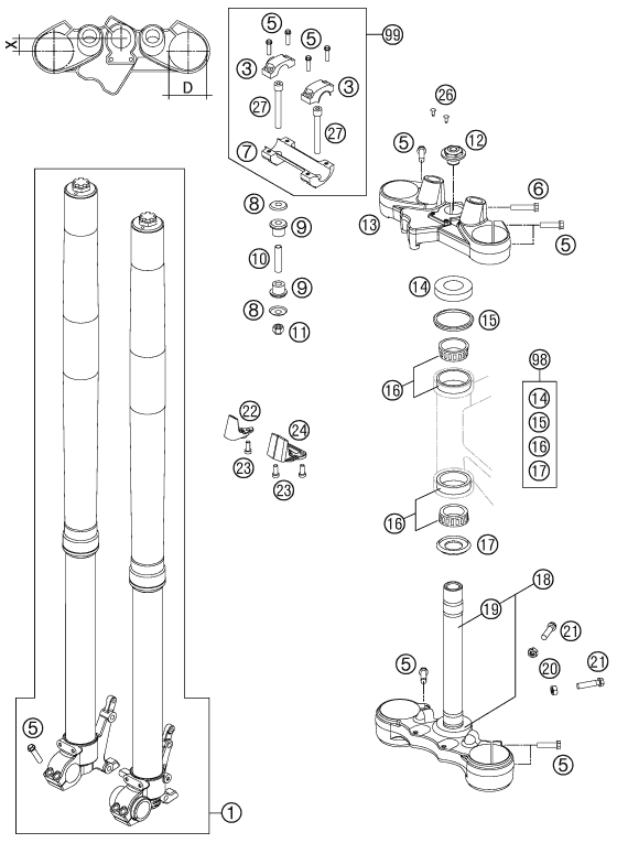 Explosionsgrafik TELEGABEL, GABELBRÜCKE