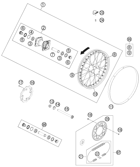 Explosionsgrafik HINTERRAD