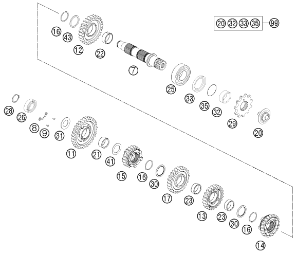 Explosionsgrafik GETRIEBE II - ABTRIEBSWELLE