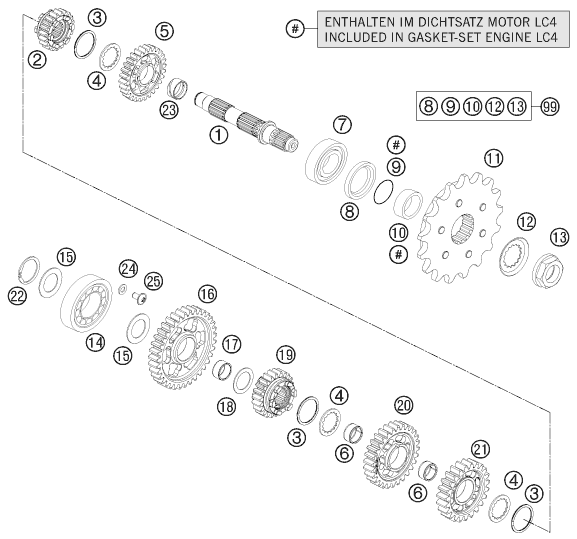 Explosionsgrafik GETRIEBE II - ABTRIEBSWELLE